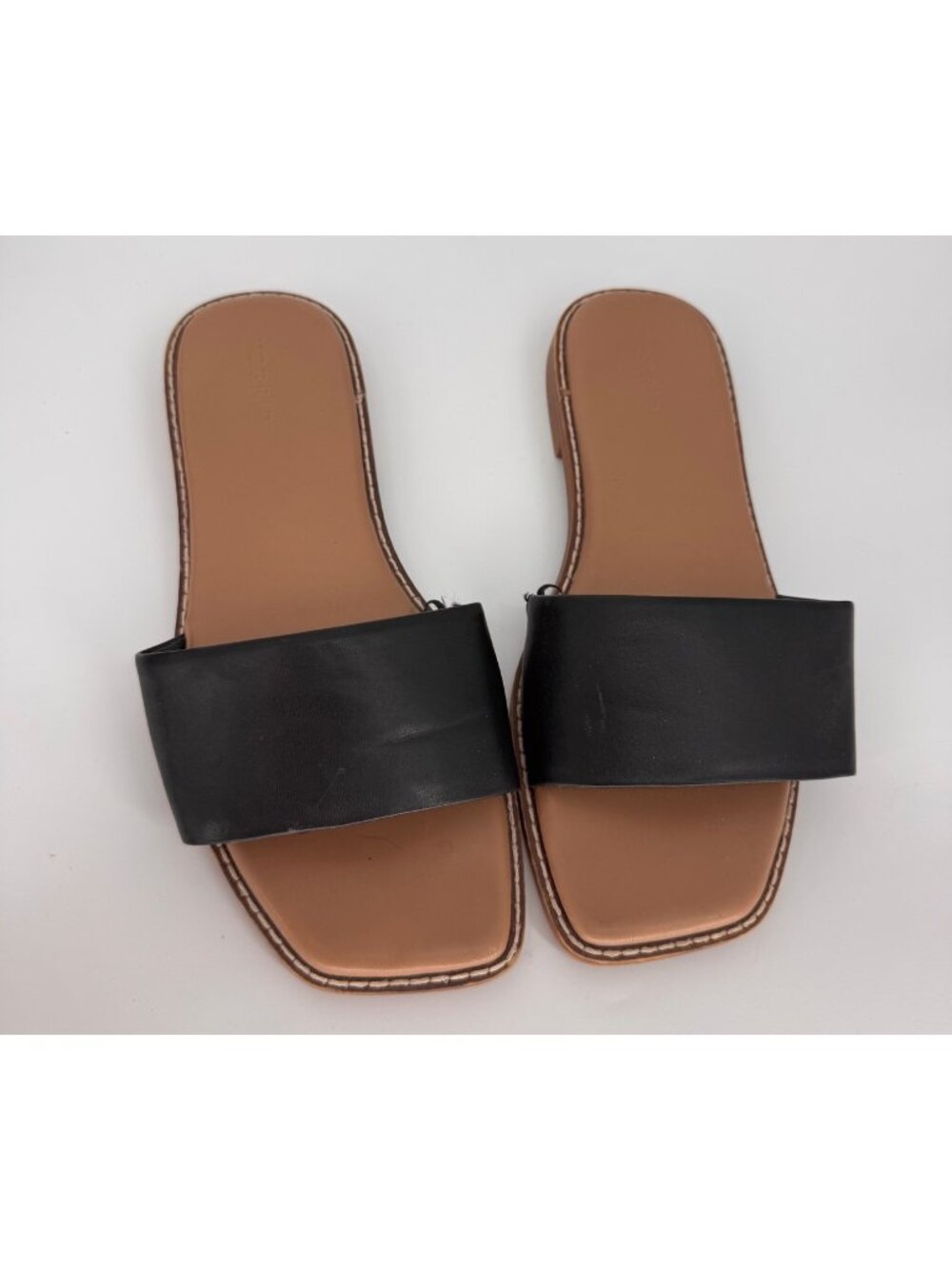Torrid Womens Black Faux Leather Wide Width Slide Square Toe Sandals Size 11WW